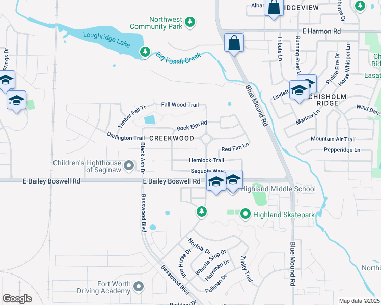 map of restaurants, bars, coffee shops, grocery stores, and more near 621 Catalpa Road in Fort Worth