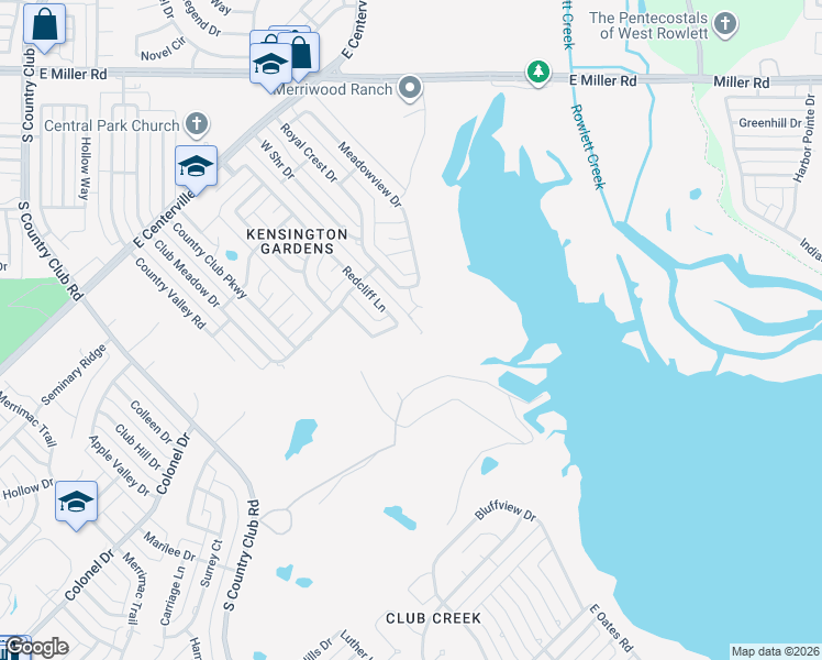 map of restaurants, bars, coffee shops, grocery stores, and more near 3234 Redcliff Lane in Garland