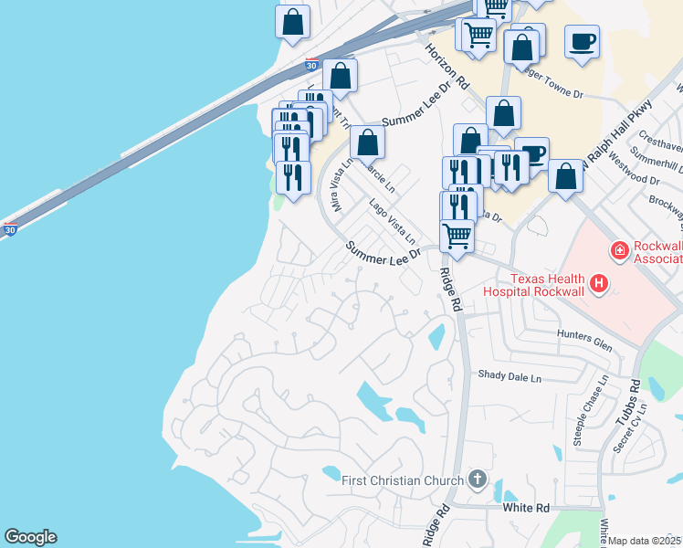 map of restaurants, bars, coffee shops, grocery stores, and more near 1102 Signal Ridge Place in Rockwall