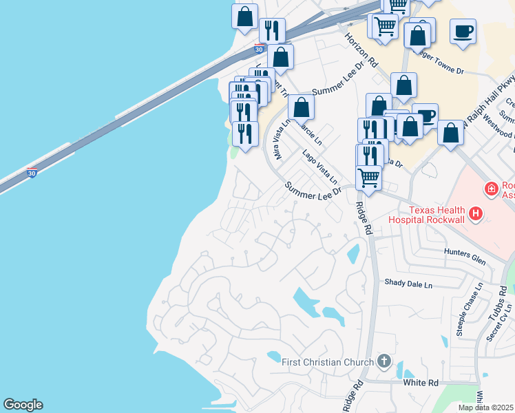 map of restaurants, bars, coffee shops, grocery stores, and more near 927 Signal Ridge Place in Rockwall