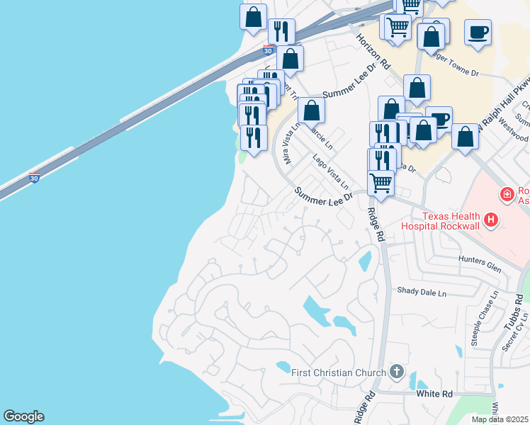 map of restaurants, bars, coffee shops, grocery stores, and more near 927 Signal Ridge Place in Rockwall