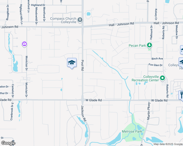 map of restaurants, bars, coffee shops, grocery stores, and more near 2706 Red Oak Court West in Colleyville