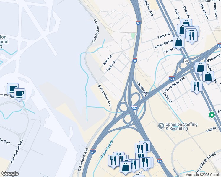 map of restaurants, bars, coffee shops, grocery stores, and more near 5247 Langston Street in North Charleston
