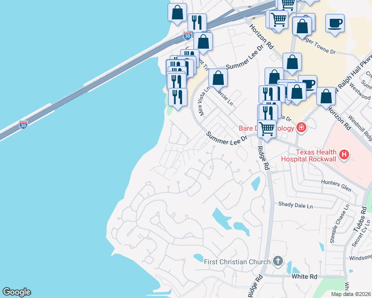 map of restaurants, bars, coffee shops, grocery stores, and more near 927 Signal Ridge Place in Rockwall