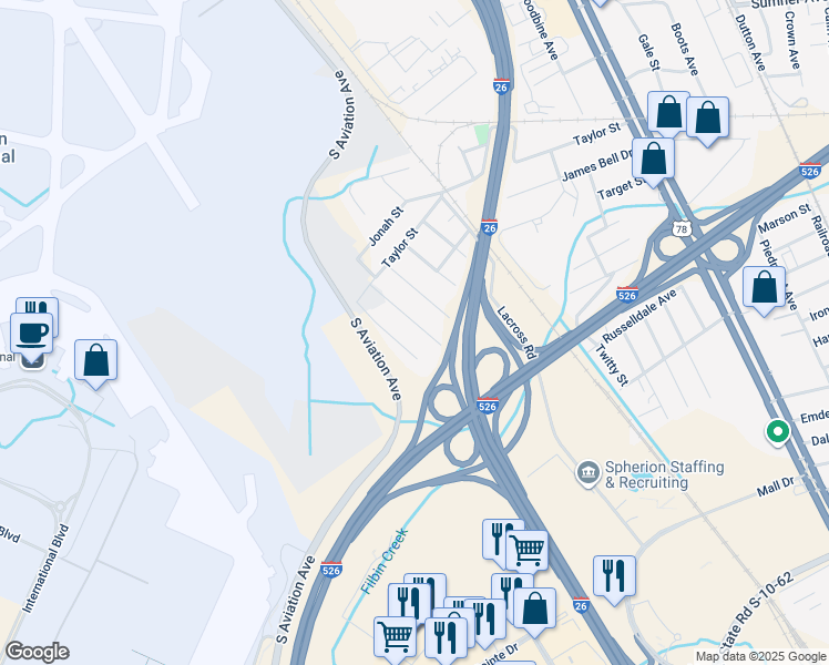 map of restaurants, bars, coffee shops, grocery stores, and more near 5247 Langston Street in North Charleston
