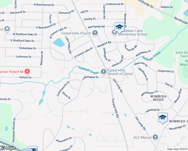map of restaurants, bars, coffee shops, grocery stores, and more near 704 Lokchapee Drive in Macon