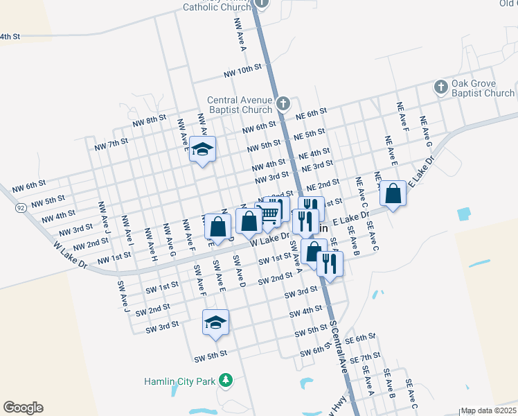 map of restaurants, bars, coffee shops, grocery stores, and more near 148 Northwest Avenue B in Hamlin