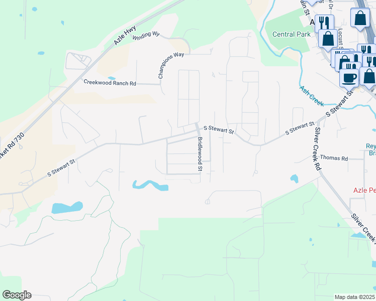 map of restaurants, bars, coffee shops, grocery stores, and more near 640 Cameron Way in Azle
