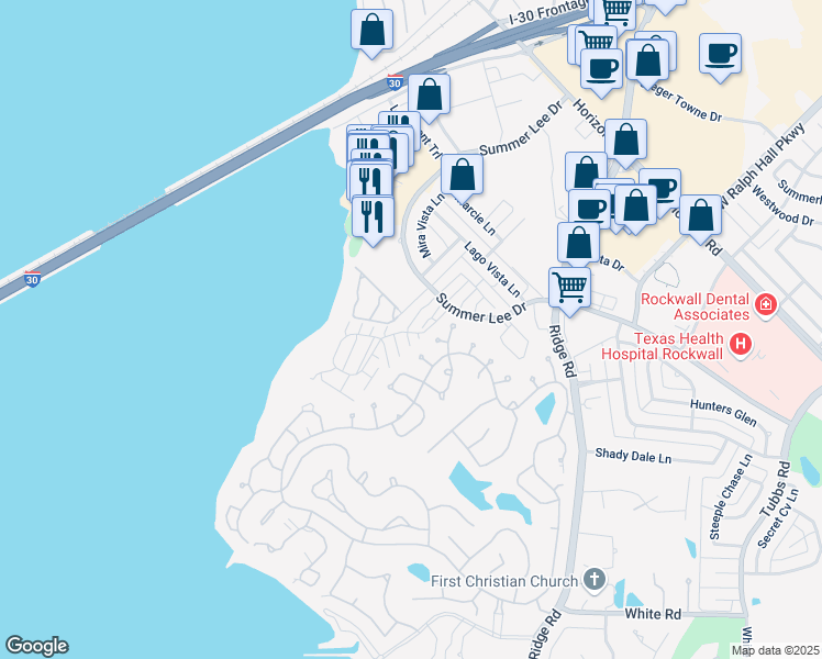 map of restaurants, bars, coffee shops, grocery stores, and more near 1509 Signal Ridge Place in Rockwall