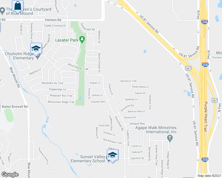 map of restaurants, bars, coffee shops, grocery stores, and more near 8120 Charford Drive in Fort Worth