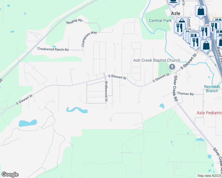 map of restaurants, bars, coffee shops, grocery stores, and more near 132 Stewart Bend Court in Azle