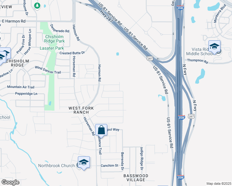 map of restaurants, bars, coffee shops, grocery stores, and more near 2340 Parda Alpina Lane in Fort Worth