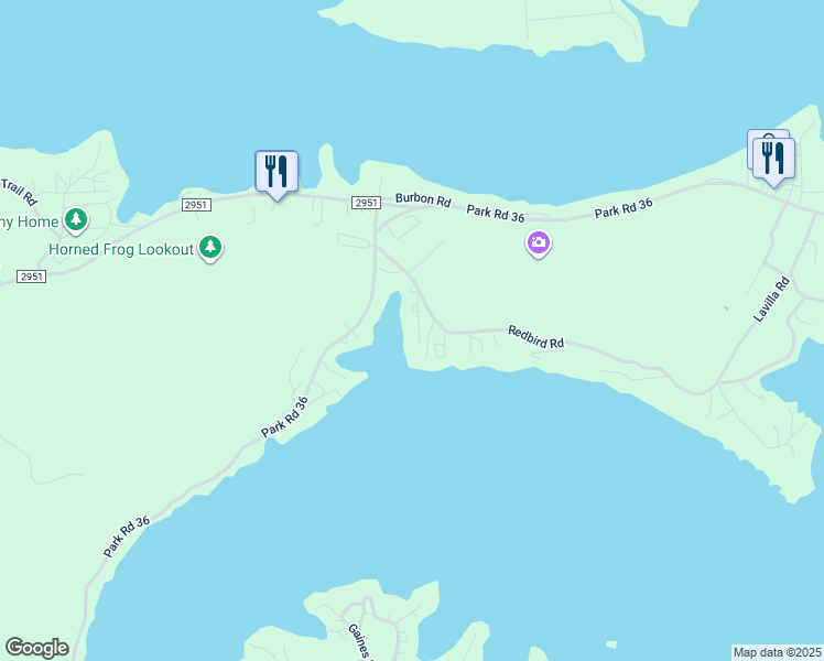 map of restaurants, bars, coffee shops, grocery stores, and more near 3145 Juniper Lane in Graford