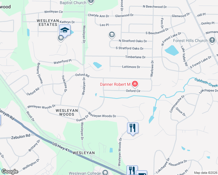 map of restaurants, bars, coffee shops, grocery stores, and more near 4514 Oxford Circle in Macon