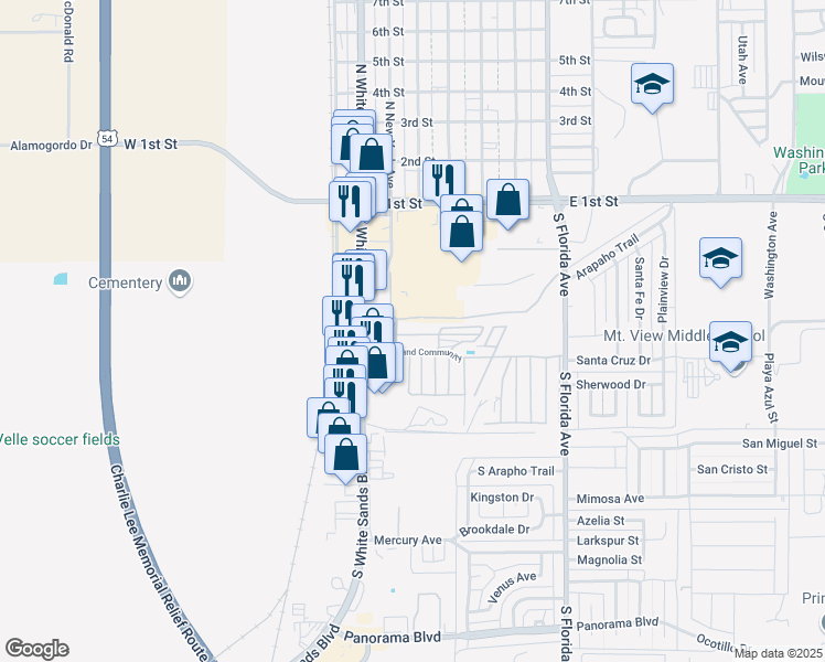 map of restaurants, bars, coffee shops, grocery stores, and more near 417 South White Sands Boulevard in Alamogordo