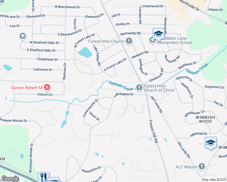 map of restaurants, bars, coffee shops, grocery stores, and more near 120 Lokchapee Landing in Macon