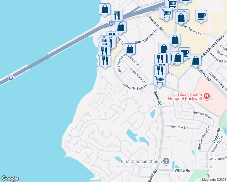 map of restaurants, bars, coffee shops, grocery stores, and more near 927 Signal Ridge Place in Rockwall