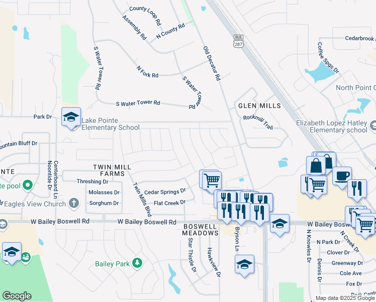 map of restaurants, bars, coffee shops, grocery stores, and more near 9045 Pearfield Road in Fort Worth