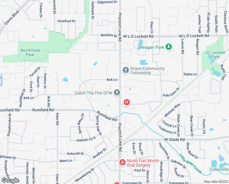map of restaurants, bars, coffee shops, grocery stores, and more near 7609 Precinct Line Road in North Richland Hills
