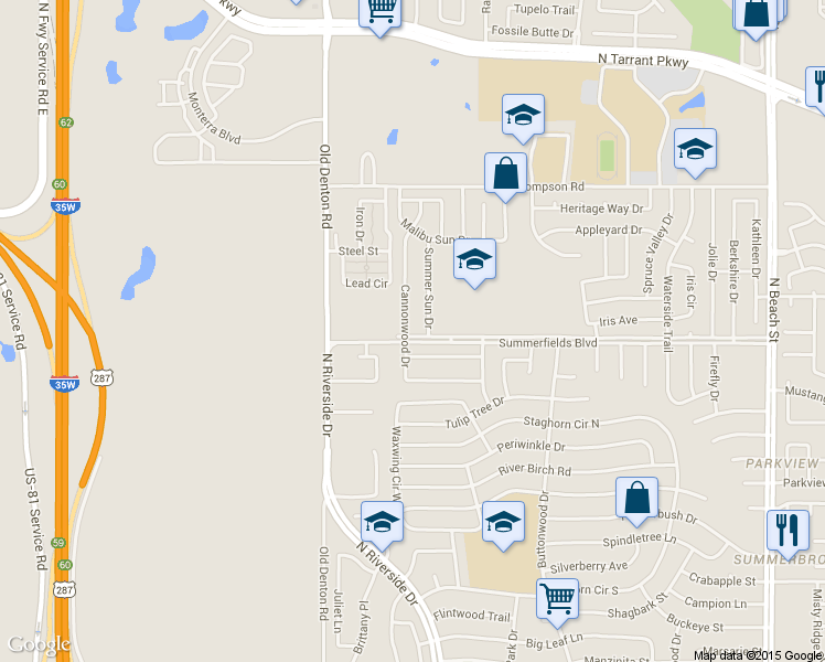 map of restaurants, bars, coffee shops, grocery stores, and more near 8000 Cannonwood Dr in Fort Worth