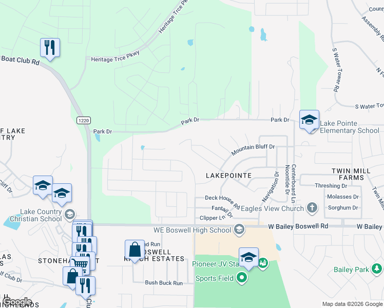 map of restaurants, bars, coffee shops, grocery stores, and more near 6133 Misty Breeze Drive in Fort Worth