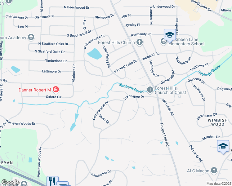 map of restaurants, bars, coffee shops, grocery stores, and more near 144 Lokchapee Landing in Macon