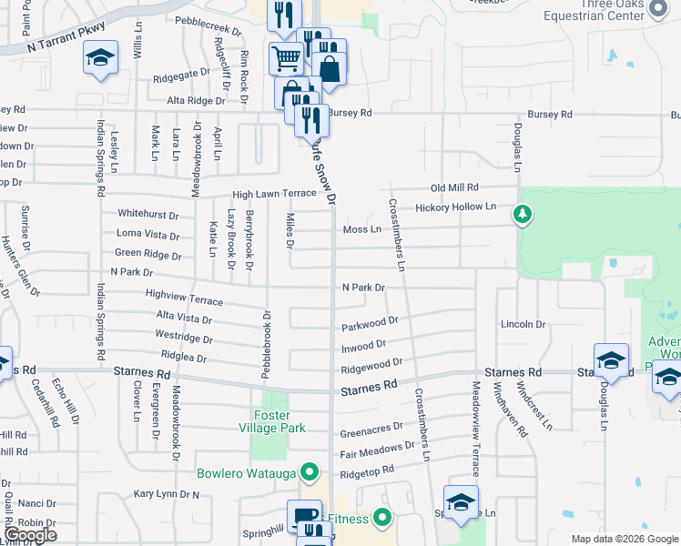 map of restaurants, bars, coffee shops, grocery stores, and more near 6700 Greenleaf Drive in North Richland Hills