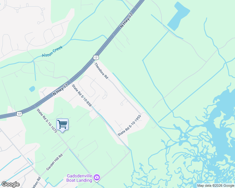 map of restaurants, bars, coffee shops, grocery stores, and more near 1009 Theodore Road in Awendaw