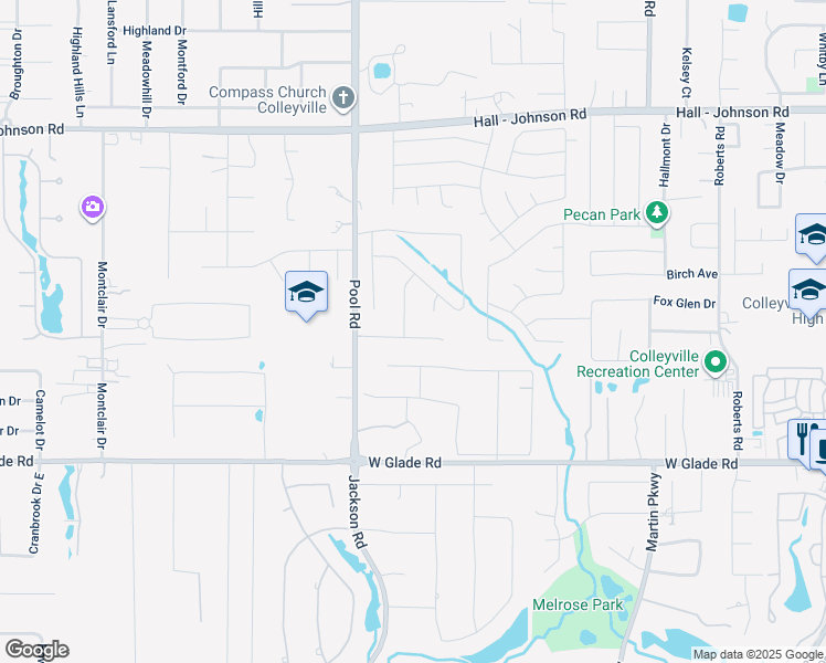 map of restaurants, bars, coffee shops, grocery stores, and more near 2706 Red Oak Court West in Colleyville