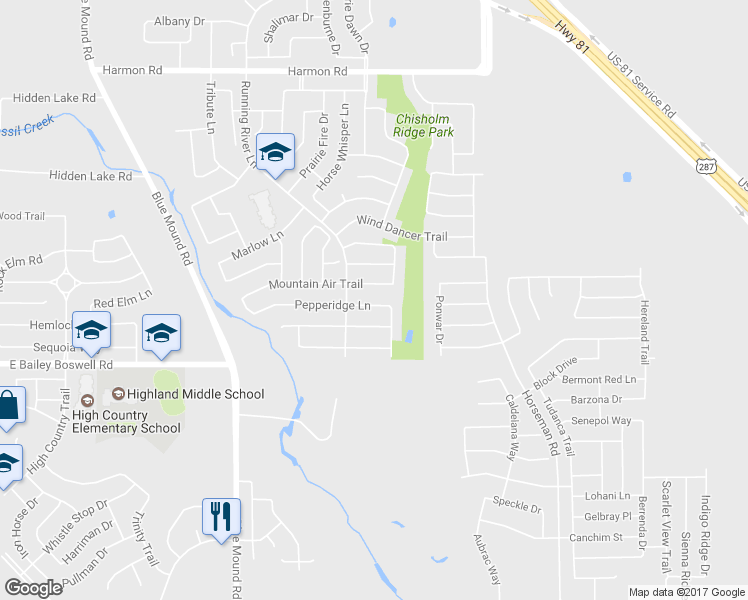map of restaurants, bars, coffee shops, grocery stores, and more near 1421 Pepperidge Lane in Fort Worth