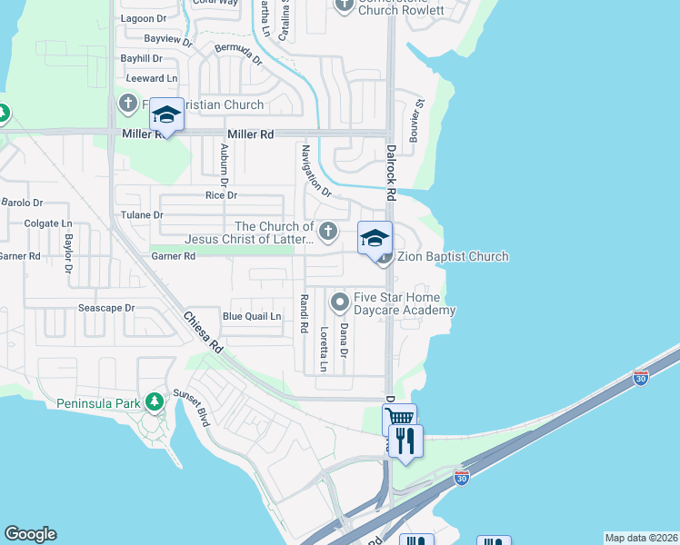 map of restaurants, bars, coffee shops, grocery stores, and more near 8118 Carson Court in Rowlett