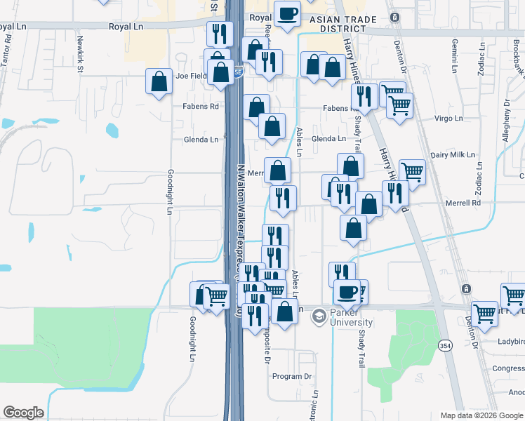 map of restaurants, bars, coffee shops, grocery stores, and more near 2400-2458 Southwell Rd in Dallas