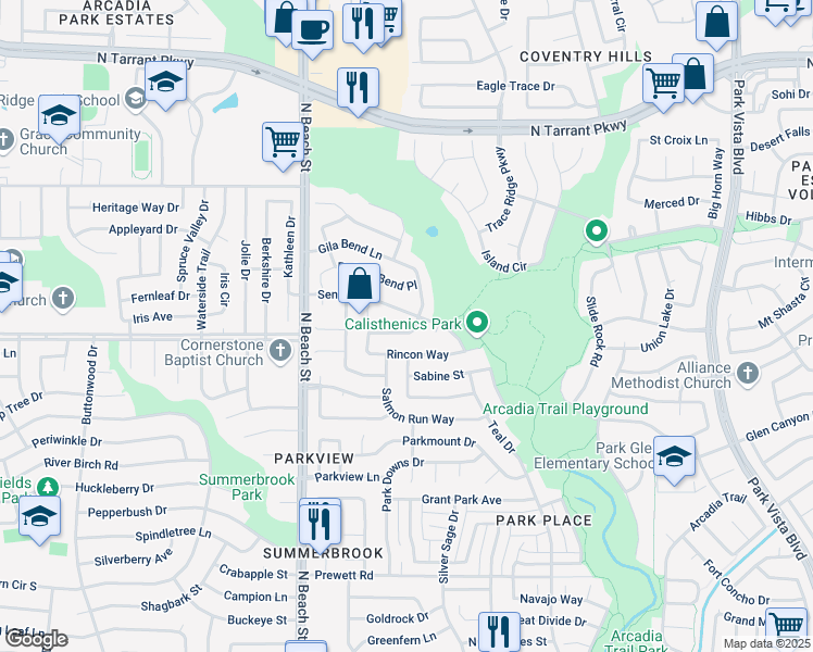 map of restaurants, bars, coffee shops, grocery stores, and more near 4633 Tanque Drive in Fort Worth