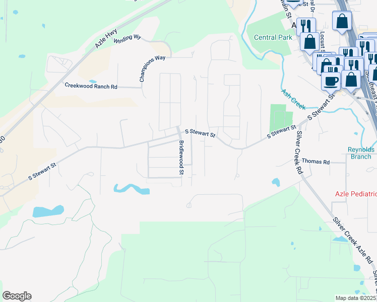 map of restaurants, bars, coffee shops, grocery stores, and more near 133 Bridlewood Street in Azle