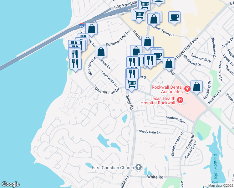 map of restaurants, bars, coffee shops, grocery stores, and more near 3105 Bourbon Street Circle in Rockwall