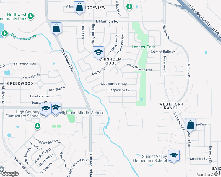 map of restaurants, bars, coffee shops, grocery stores, and more near 1301 Pepperidge Lane in Fort Worth