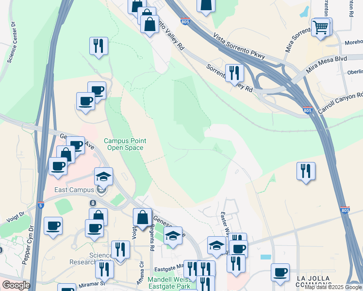 map of restaurants, bars, coffee shops, grocery stores, and more near 9885 Towne Centre Drive in San Diego
