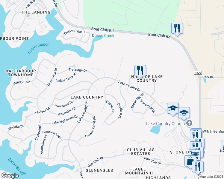 map of restaurants, bars, coffee shops, grocery stores, and more near 7451 Aspen Wood Court in Fort Worth