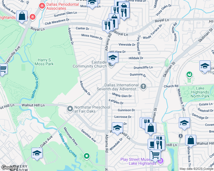 map of restaurants, bars, coffee shops, grocery stores, and more near 8952 Fair Oaks Avenue in Dallas