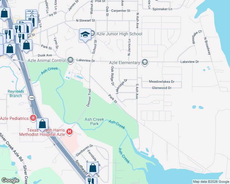 map of restaurants, bars, coffee shops, grocery stores, and more near 945 Lakeridge Drive in Azle