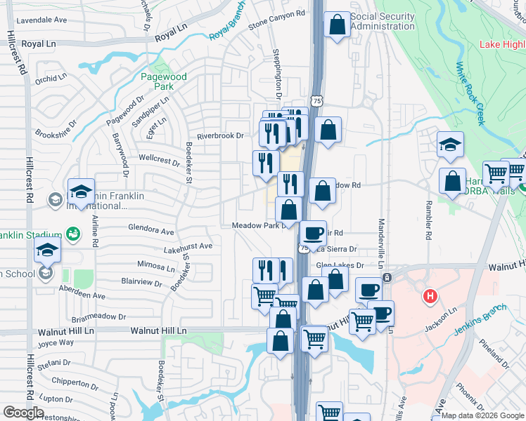 map of restaurants, bars, coffee shops, grocery stores, and more near 10209 Regal Oaks Drive in Dallas
