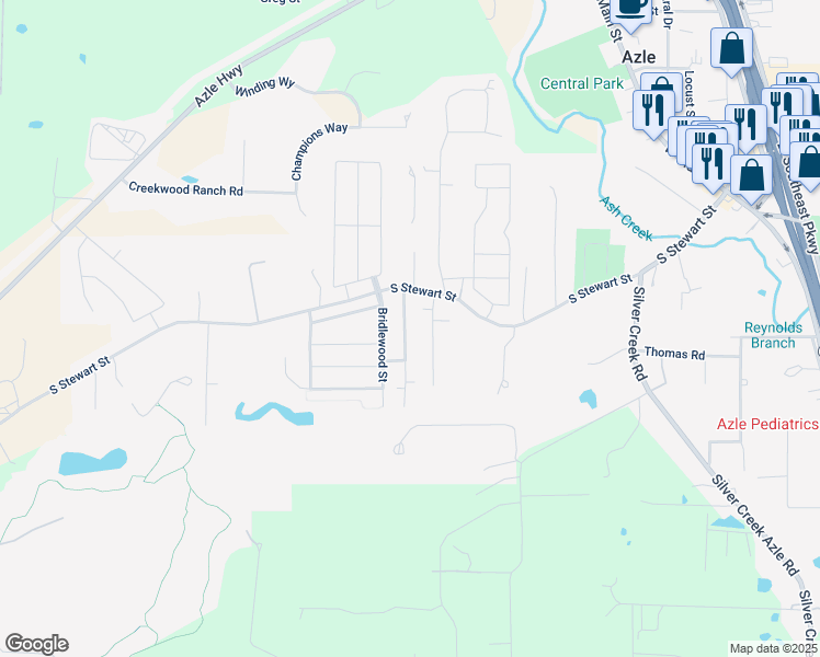 map of restaurants, bars, coffee shops, grocery stores, and more near 133 Bridlewood Street in Azle