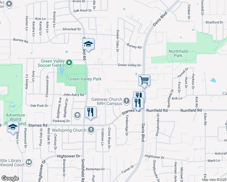 map of restaurants, bars, coffee shops, grocery stores, and more near 8625 Davis Boulevard in North Richland Hills