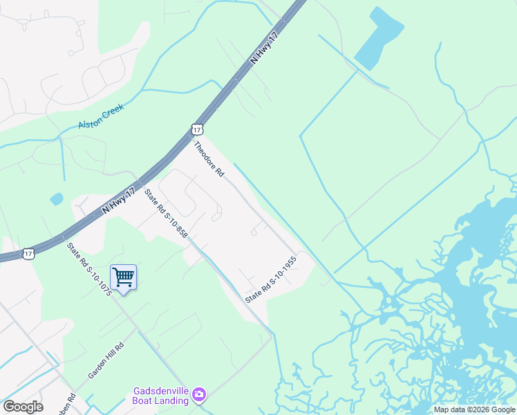 map of restaurants, bars, coffee shops, grocery stores, and more near 1003 Theodore Road in Awendaw