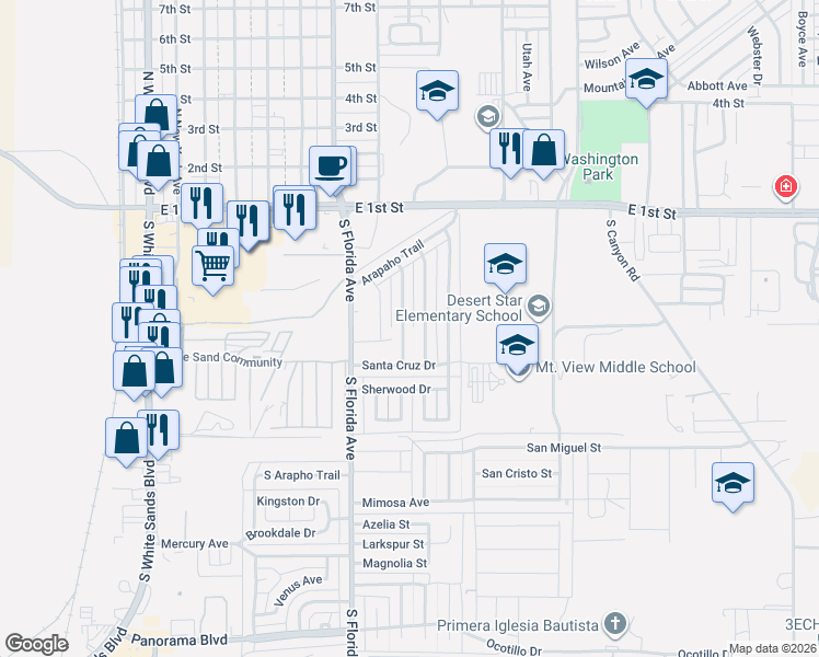 map of restaurants, bars, coffee shops, grocery stores, and more near 410 Santa Fe Drive in Alamogordo