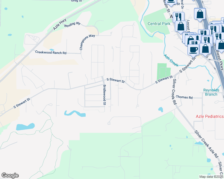 map of restaurants, bars, coffee shops, grocery stores, and more near 133 Bridlewood Street in Azle