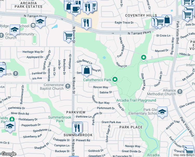 map of restaurants, bars, coffee shops, grocery stores, and more near 4633 Tanque Drive in Fort Worth