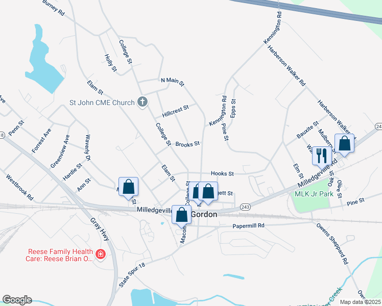 map of restaurants, bars, coffee shops, grocery stores, and more near 113-135 College St in Gordon