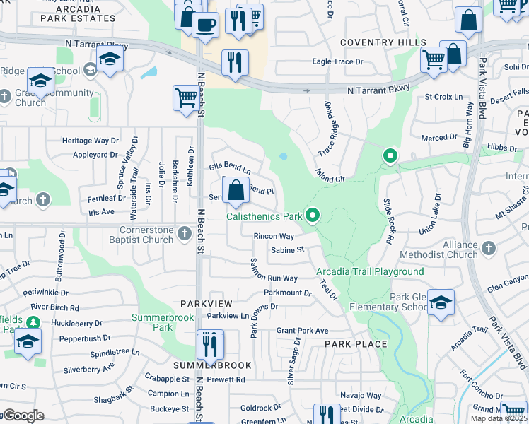 map of restaurants, bars, coffee shops, grocery stores, and more near 4633 Tanque Drive in Fort Worth