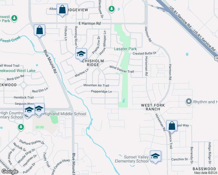 map of restaurants, bars, coffee shops, grocery stores, and more near 1421 Pepperidge Lane in Fort Worth